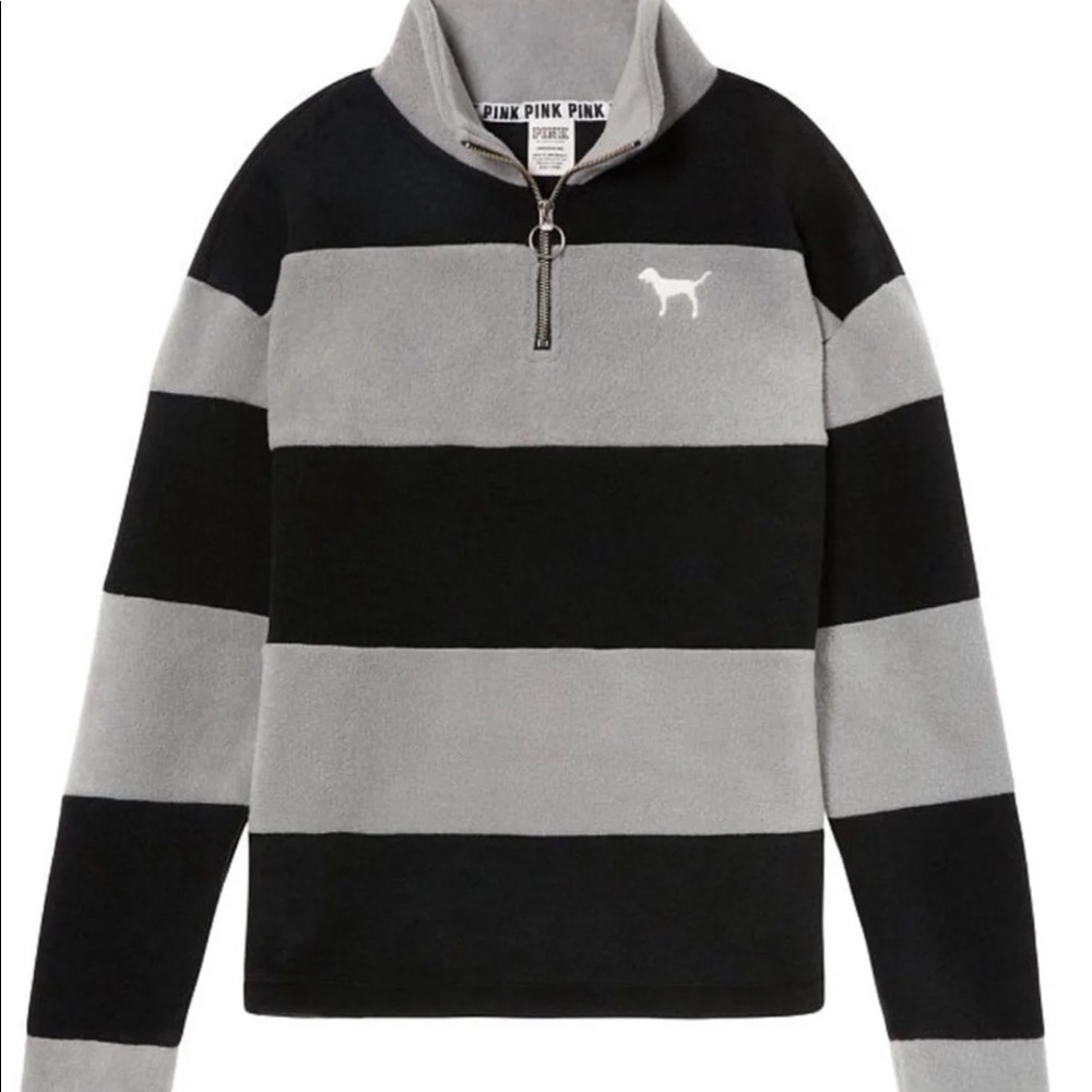 VS PINK Stripes Sherpa Fuzzy Quarter Zip XS